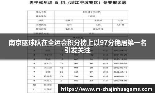 南京篮球队在全运会积分榜上以97分稳居第一名引发关注